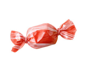 Bright red candy wrapped in striped paper for sweet treats. Cut out PNG