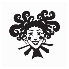 Cheerful female clown with curly hair vector illustration on white background