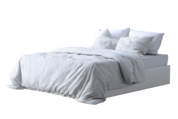 white bed with white blanket and pillow, jpeg, png, transparent