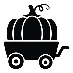Black silhouette of a pumpkin on a two-wheeled cart wagon