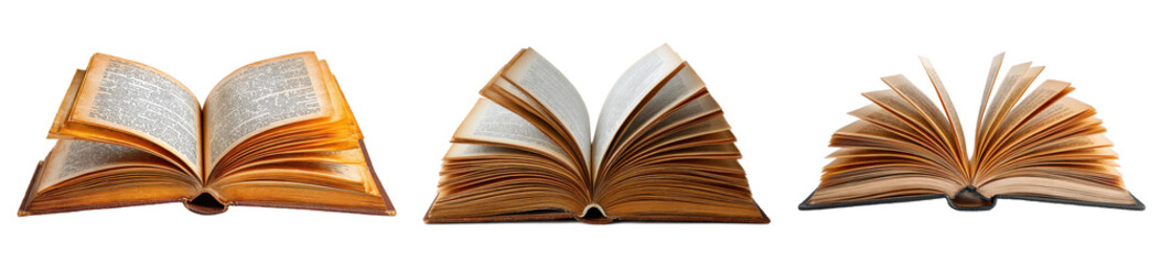 open hardcover book with flipping pages isolated on transparent background