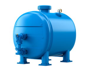 Vibrant Blue Horizontal Storage Tank isolated on a transparent background