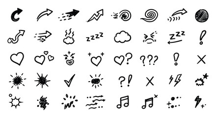 Collection of various emoticon and symbol icons in black and white