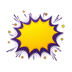 Transparent png speech bubble presents comic style with purple border and yellow fill on a white background isolated