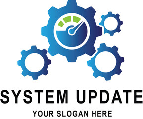Blue cogwheels with performance meter create a symbol of system update technology solution
