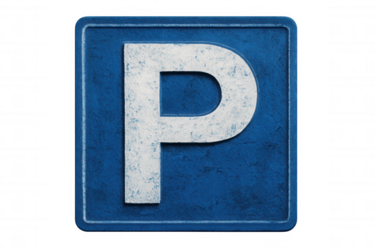 Weathered blue metal surface displaying parking regulation sign with transparent overlay, emphasizing urban parking guidance