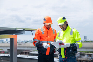 Engineer testing solar panel wiring connection