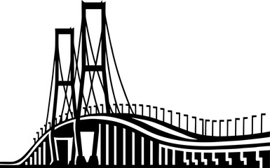Vector illustration of Suramadu Bridge (Surabaya–Madura Bridge), an iconic cable-stayed bridge in Indonesia connecting Java and Madura Island, symbol of infrastructure and modern architecture