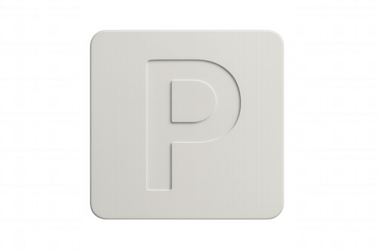 Parking sign with white embossed letter p on transparent background, ideal for transportation and parking-related projects