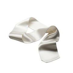 Luxurious ivory satin sash, elegantly draped with soft wrinkles, subtle sheen, and delicate folds, on a pristine transparent studio background. Concept for high-end product display