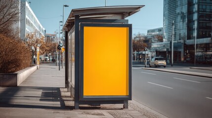 Blank Advertisement Billboard Mockup on City Street Bus Stop for Marketing and Promotional Campaigns