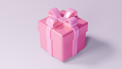 플라스틱 재질의 분홍색 리본과 분홍색 선물 상자