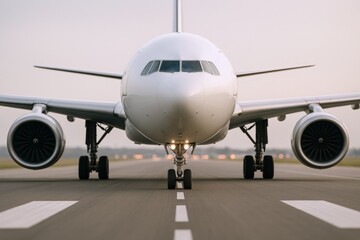Naklejka premium Commercial Airplane on Runway Ready for Takeoff, Front View