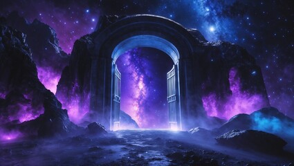Mystical Gateway Opening to the Stars and Cosmic Nebula