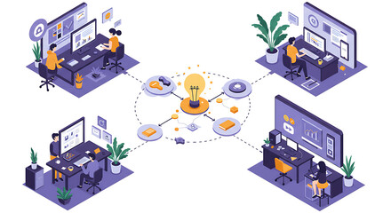 Obraz premium Creative Team Collaboration for Innovation and Idea Generation in a Modern Digital Workspace