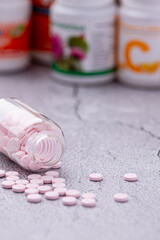 Variety of medicines and drugs.Medicine and healthcare concept.Variety of medicines and drugs.Medicine and healthcare concept.Pill for the prescription and treatment various diseases chemistry