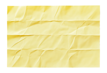 Horizontal blank yellow crumpled paper isolated on transparent background