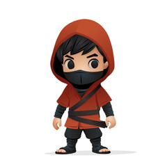 Ninja character cartoon character in orange clothes flat vector in stand