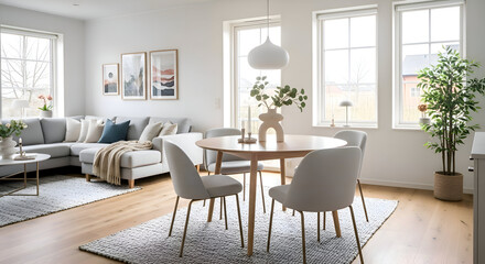 Bright Modern Living Room with Dining Area and Comfortable Sofa