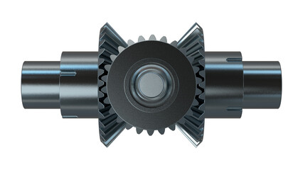 A 3D render of a differential gear mechanism with bevel gears. The metallic structure is ideal for projects related to automotive, engineering, and mechanics.