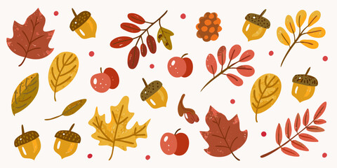 Obraz premium Autumnal Harvest A Whimsical Pattern of Leaves Acorns and Apples