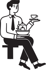 Vector illustration: man serving tea, waiter with teapot and cup eps silhouette