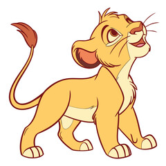 Cute lion cub cartoon character looking up