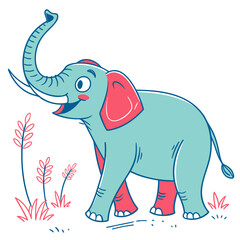 Cute cartoon elephant standing on grass