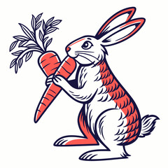 Cute rabbit holding a carrot, easter bunny