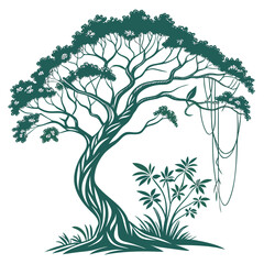 Illustration of a tree with liana in green color