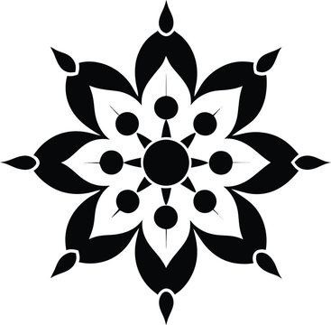 Minimal black and white rangoli vector graphic scalable geometric floral design