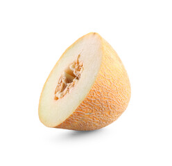 Half of sweet melon on white background