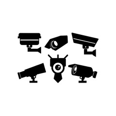 6 different cctv camera silhouette vector icons se