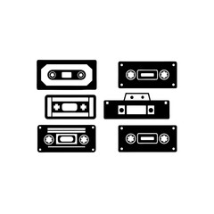 6 different cassette player silhouette vector icon