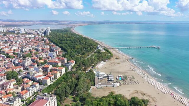 Aerial view to bech and sea garden of Burgas, Bulgaria