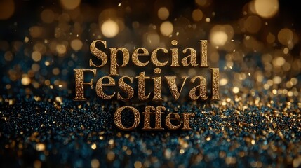 Festive Golden Special Festival Offer Text with Bokeh Lights and Glitter Background for Holiday Promotions and Celebrations