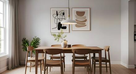 Modern Dining Room with Wooden Furniture and Art