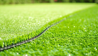 Green artificial turf rolled. Probes examples of artificial turf, floor coverings for playgrounds