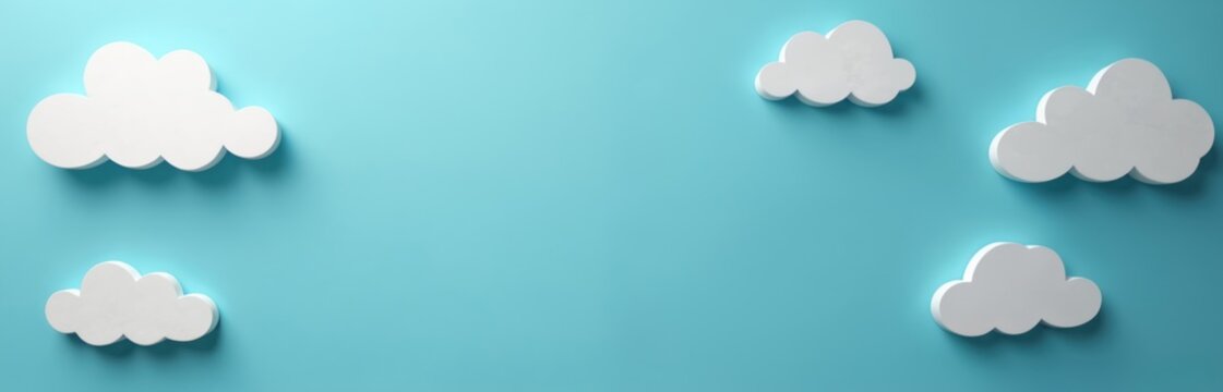 White paper cutout clouds float on vibrant blue background. Handmade craft decoration evokes imagination, childhood wonder, and creativity. Minimalist, clean design suggests dreams and aspirations.