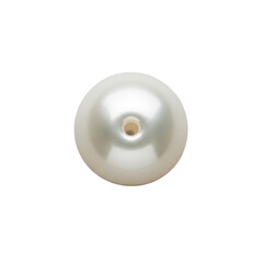 Single, pristine, perfectly spherical white pearl with a stringing hole, reflecting light on a uniform transparent minimalist background, presented with commercial elegance