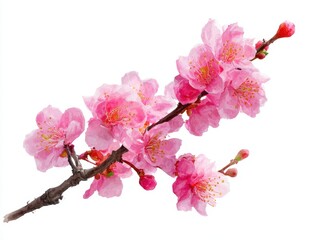 Obraz premium Pink Plum Blossoms Branch on White Background