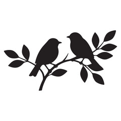 Bird Couple Silhouette – Two Small Birds Sitting on Branch Vector Illustration