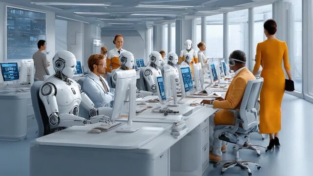 Robotics and human interaction in the workplace: A visionary tableau of the future, where the seamless integration of robotics and human expertise converges.