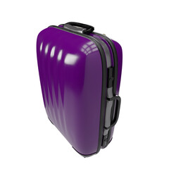 3D rendered purple hard-shell suitcase with wheels, isolated on transparent background.