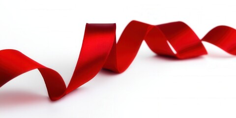 A striking red ribbon twists and turns, creating an elegant and dynamic composition.