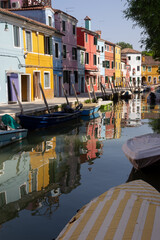 View of Burano's colorful facades in Italy