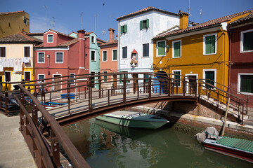 View of Burano's colorful facades in Italy