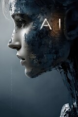 Futuristic depiction of artificial intelligence with human and robotic elements blended