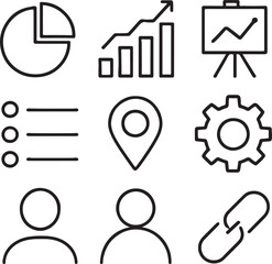 A diverse set of business and finance icons with various symbols and signs for web design