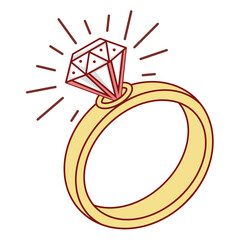 Cute engagement ring, colorful isolated icon. Flat Vector style
